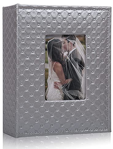 RECUTMS Photo Album 4x6 200 Pocket Leather Cover Picture Album Book with Black Inner Pages Small Photo Memory Book for Family Baby Couple Wedding Travel Graduation Valentines Mothers Day Gift(Grey)