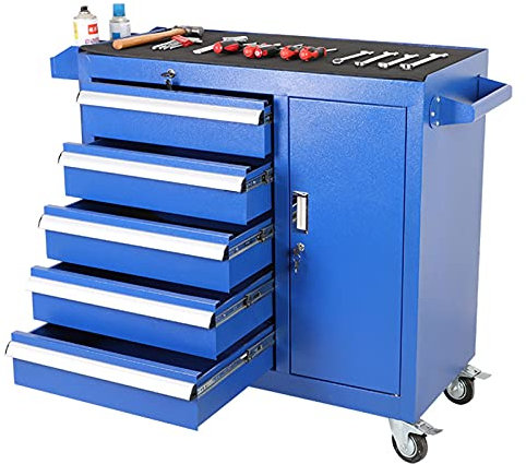5-drawer Chest, Rolling Tool Cart Cabinet with Wheels and Locking System Heavy Duty Lockable Slide Tool Chest for Mechanics and Home Garage (Blue)