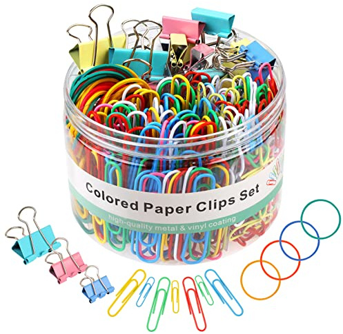 300 Pcs Binder Clips, Rubber Bands, Office Set, Paper Clips, School & Teacher Supplies for Office Desk Essentials (Assorted Sizes)