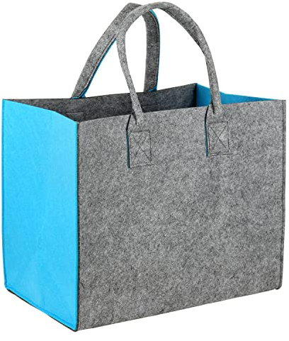 Schramm® Filztasche in 6 Farben ca. 35 x 20 x 28 cm Einkaufstasche Aufbewahrungstasche Kaminholztasche Filz Tasche Filztaschen, Farbe:grau/blau