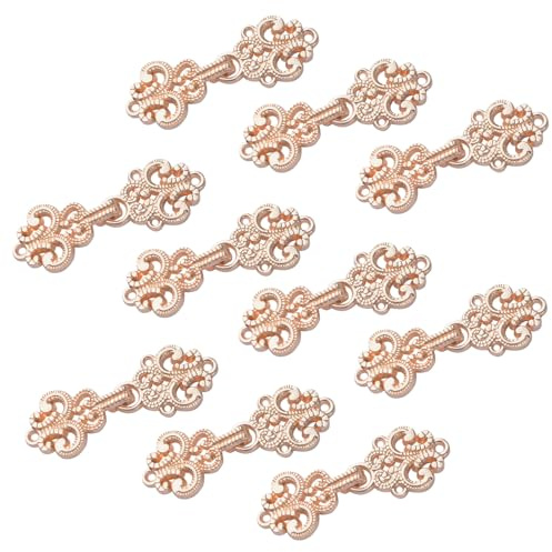 WANDIC Strickjacke-Clips, 10 Paar Vintage Hohle Blumen-Umhang-Verschlüsse Zum Aufnähen von Haken Und Ösen, Umhang-Verschlüsse Für Pullover, Schal, Licht Gold