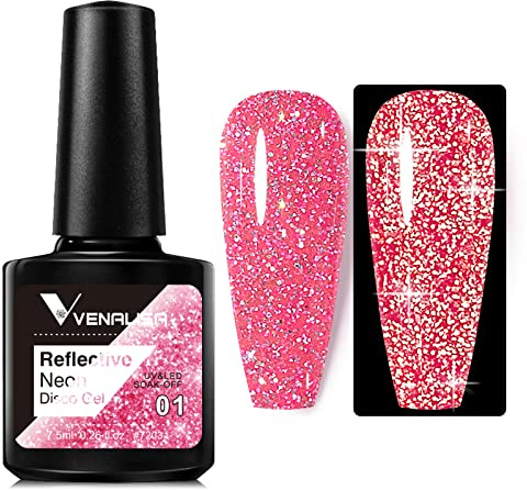 VENALISA Girl Pink Reflektierender Glitzer-Gel-Nagellack, funkelnd, glänzend, Disco-Gel-Nagellack, langanhaltend, Soak-Off, Nageltrocknung unter UV-LED-Lampe, Nagelkunst, Sommer, Nagelstudio