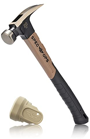 Spec Ops Tools 20 oz Fiberglass Hammer, 13 Inch, Soft Mallet Cap, Shock-Absorbing Grip, 3% Donated to Veterans