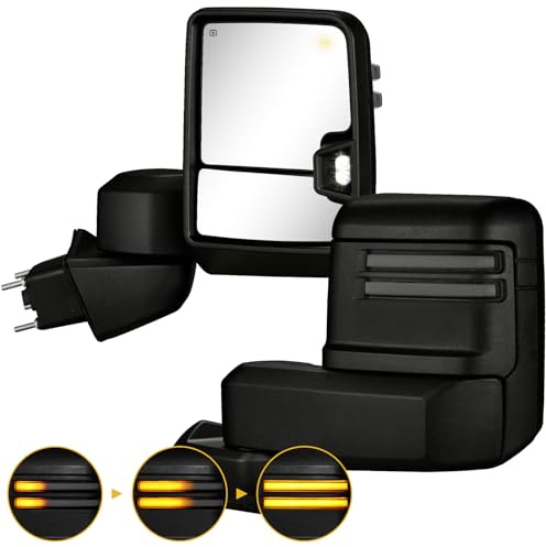 Towing Mirrors for 2019-2025 Chevy Silverado 1500 Tow Mirrors with Turn Signal Running Light Power Glass Heated Function Temp Sensor Manual Telescoping & Folding Pair Set, Not for GMC Sierra 1500