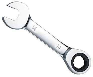 Llave de trinquete corta de 14 mm, llave de trinquete combinada rechoncha, mini llave de anillo de trinquete de acero al cromo vanadio profesional para reparación de bicicletas y herramientas