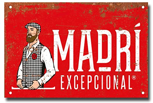 Madri Beer Metal Sign – Fixings Included – Bar Accessories for Home Pub, Outdoor Garden Bar or Man Cave – Metal Signs Wall Plaque Gift Memorabilia, 20cm x 15cm Red