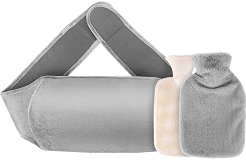 Borsa Dell'acqua Calda 1000 ml Bottiglia di Acqua Calda Hot Water Bottle con Staccabile Cintura in Peluche e Morbida Copertura in Peluche per Collo e Spalle Gambe Posteriori(Grigio Chiaro)