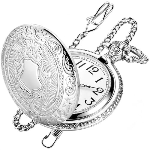 Tiong Shield Men's Pocket Watch, Arabic Numeral Scale Quartz Pocket Watches, Pocket Watches with Chain for Men Women