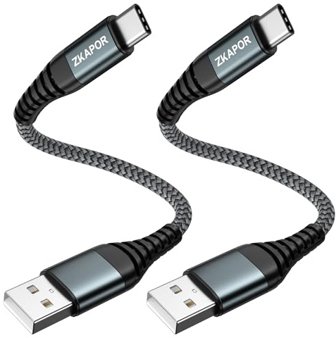 ZKAPOR USB C Kabel Kurz 2Stück 30CM, Schnellladekabel 3A USB C Ladekabel | USB A auf USB C Kabel Kurz Nylon Ladekabel USB C Schnellladekabel Mit iPhone 17/16/15 Pro Max, Galaxy, Note, Huawei, Pixel