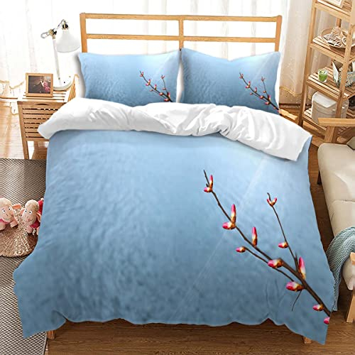 huitutu Rosa Pod Bettwäsche-Set 200x200cm Jungen Mädchen Bettwäsche Blau Seen Braun Zweige Rosa Hülsen Muster Mikrofaser Bettbezug und 2 Kissenbezug 80x80cm