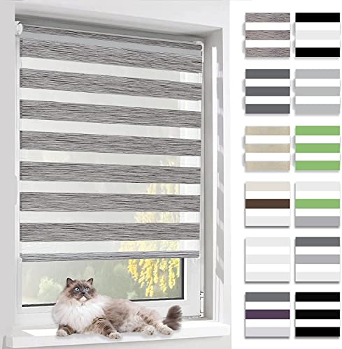 BelleMax Doppelrollo Klemmfix ohne Bohren & mit Bohren, Marmor Grau 50x120cm(BxH), Duo Rollo, Sonnenschutz lichtdurchlässig Blickdicht, Klemmrollo Fensterrollo, Rollos für Fenster und Tür