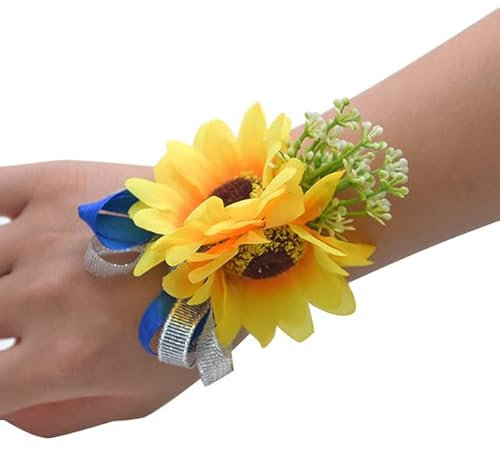 1 Stücke Unisex Gelbe Sonnenblumen Ansteckblume Für Party Hochzeit Tuch Dekor Ansteckblume Pin Braut Handgelenk Corsage Brautjungfer Armband