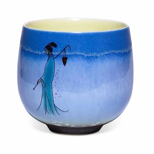 Teeladen Herzberg Maoci - Japan Design Teeschale aus Porzellan mit asiatischem Motiv - 135ml - Farbe: blau