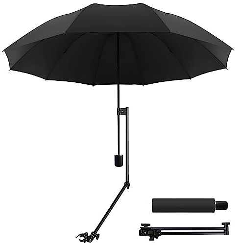 WILRAY UPF 50+ paraguas ajustable para golf con pinza universal ajustable para sillas, bolsas de golf, cochecitos, sillas de ruedas, patio, paraguas portátiles, apertura manual y, Mediana