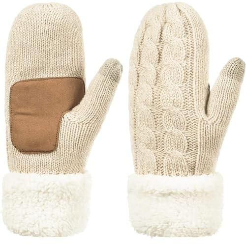 Wantonfy Damen Strick Handschuhe Winterhandschuhe Fäustlinge Handschuhe Strickhandschuhe mit Thermofleece gefüttert