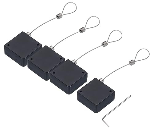 QUARKZMAN Retrattile Cavo Blocco con Biadesivo Adesivo 600g Nero 4Set | Lento Telecomando Controllo Sicurezza Blocco per TV, DVD, Showroom, Telecomando