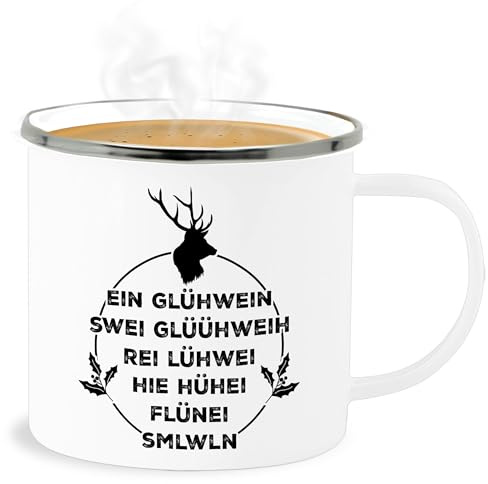 Emaille Becher Blechbecher - Weihnachtstasse Tasse Weihnachten - Ein Glühwein swei Glühwein I Weihnachtsmotiv I Glühwein Liebhaber - 300 ml - Weiß Silber - weihnachtstassen christmas glühwein,