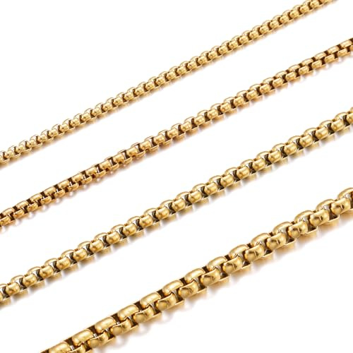 HSWYFCJY Damen/Herren Halskette Edelstahl Silber Gold Schwarz Box Kette 2/2.5/3/4 MM Briolette Kette Venetian LinkKettes Link Collier Halskette Länge 18/20/22/24/28 Zoll