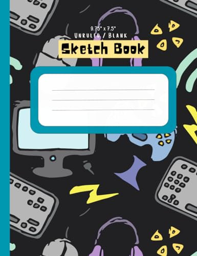 Gaming Cover Sketch Book - Unruled Composition Notebook: 9.75 x 7.5, 100 pages, Blank - No Lines, Numbered Pages, School Supply List Item, Fun Doodle Pad