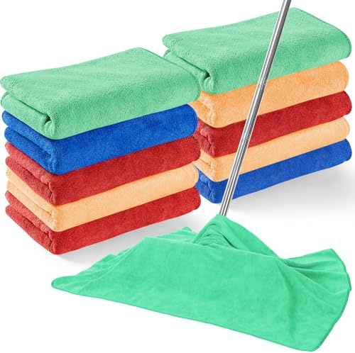 SmoothNovelty 10 Pcs Extra Large Microfiber Cleaning Cloth, Assorted Color | Large 30 x 20 Reusable Washable Towels, for Floor Window Squeegee Mop Housekeeping, Lint Free Absorbent Cleaning Cloth Rags