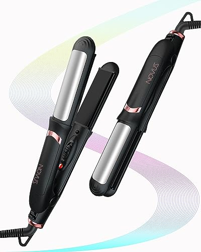 NOVUS Mini piastra per capelli, piccola piastra in ceramica 2 in 1, piastra per capelli da viaggio a doppia tensione, riscaldamento rapido, nero