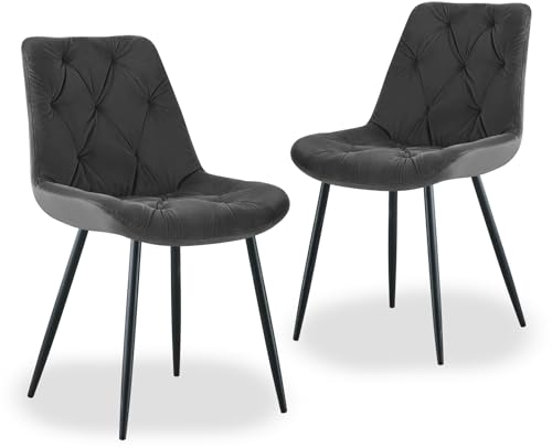 JYMTOM Samt Esszimmerstuhl 2er-Set Retro Design Wohnzimmerstuhl mit dicken gepolsterten Rückenlehnen, für Esszimmer Wohnzimmer Küche und Schlafzimmer (2, Grau)
