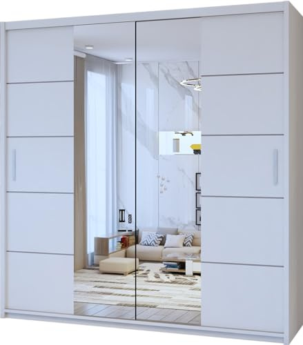 FURNITUREWAVE Eden Stylish Sliding Wardrobe Modern Storage Solution for Your Bedroom (White, 150cm)