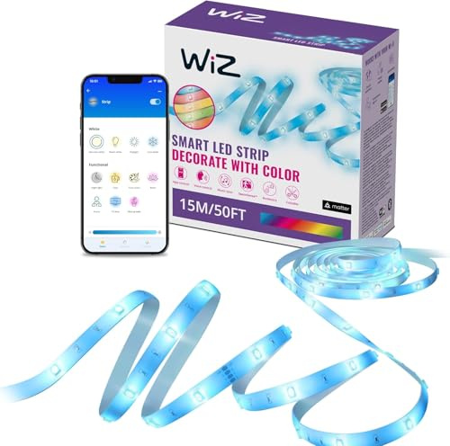 WiZ RGB LED Lightstrip - 15 m, anpassbar, 16 Mio. Farben + Weißtöne, voreingestellte Lichtmodi, verbindet sich mit Ihrem WLAN, Sprach- / App-Steuerung, funktioniert mit Google Home, Alexa und HomeKit