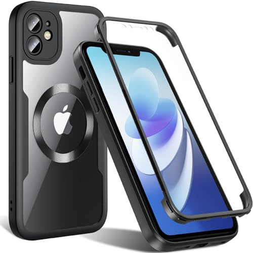Hensinple Magnétique Coque pour iPhone 11 avec Protection D'écran, Compatible avec MagSafe, 360 Degrés Antichoc Anti-Rayures Protection Etui Housse pour iPhone 11 - Noir