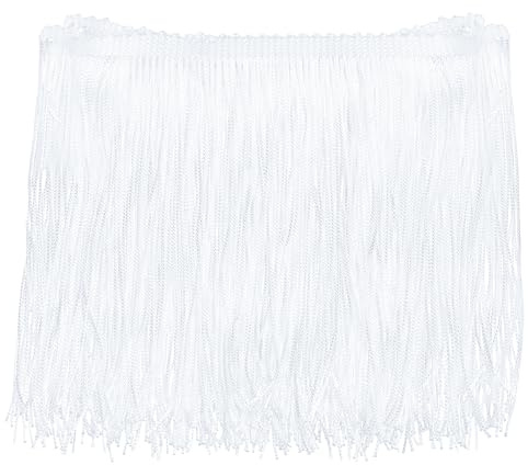 QUARKZMAN 5 Yardas 6 Franja de Flecos de Cadena Recorte Borla Recorte de Costura Franja de Flecos de Poliéster Cinta para Manualidades de Costura Bricolaje Ropa, Blanco Lejía