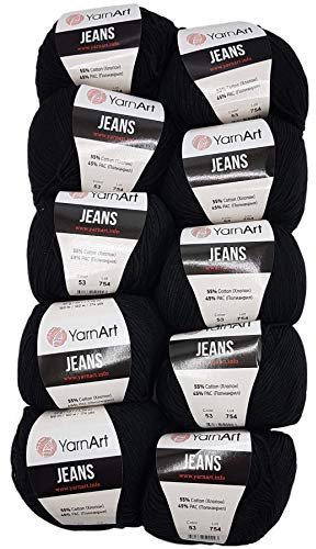 500g Strickwolle Ilkadim Export Jeans einfarbig mit 55% Baumwolle, 10 x 50 Gramm Wolle uni (schwarz 53)