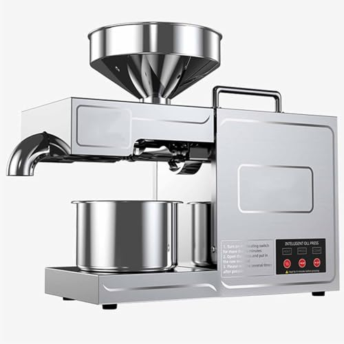 MZBDYYF Automatic Oil Press Machine, Commercial Nuts Seeds Oil Grinder - Stainless Steel Cold Hot Press for Grain Spices Coffee Beans Corn Peanut Hemp Sesame Sunflower - 820W