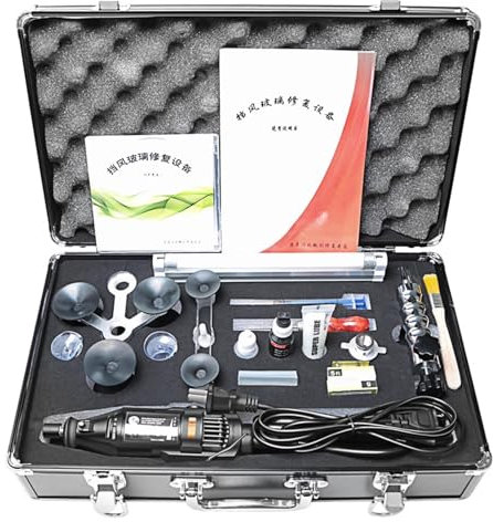 Kit de réparation de pare-brise avant de voiture, boîte à outils d'accessoires professionnels de réparation de fissures de verre de voiture, pompe d'injection sous vide en acier inoxydable Haute préci