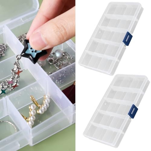 Luxiremi Organiser Box 2Pcs Small Craft Storage Boxes with Compartments Clear Plastic Storage Earring Containers Jewellery Screw Box with Adjustable Dividers for Small Items Tools Travel