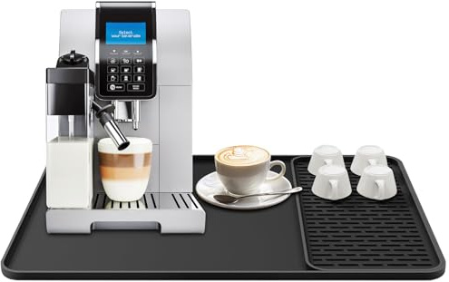 Silikonmatta kaffemaskin, 40 x 60 cm höga kanter matta anti-spill med dräneringsmatta 19 x 40 cm, non-stick stor kaffebarmatta för bänkskivor, köksdisk, torkmatta (svart)