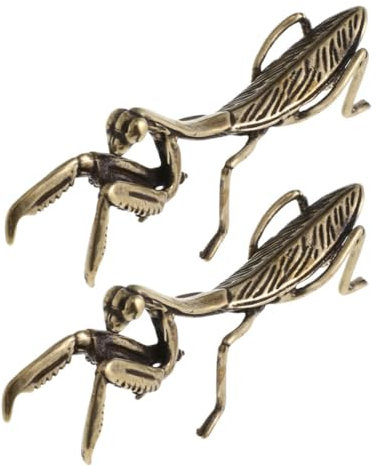 IMIKEYA 2pcs Vintage Copper Mantis Statue Brass Insect Ornaments Realistic Desktop Sculpture Unique Home Decor for Collectors