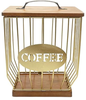 Portacapsule in ferro, organizer per cialde di caffè, con coperchio, per cucina, bancone e bar (oro-quadrato, S)