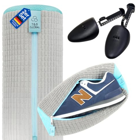 T&B Schuhwaschbeutel Waschmaschine –2 Stück - Grau - 360° Reinigung - Wäschesack Schuhe - wiederverwendbarer Schuhwaschsack für Sneaker, Turnschuhe, Sportschuhe - Waschbeutel- Schuhbeutel