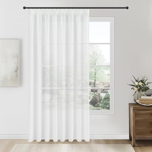 Topfinel 1 Pieza Cortinas Blancas con Volantes para salón, para Sistema de rieles, Cortinas de Gasa semitransparentes, Cortina Ligera, 400An x 240Al cm(AnxAl)