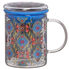 TEA SHOP - Taza de Té o Infusiones Taza de cristal para té o infusiones con filtro y tapa - Taza All in One Portofino - Termorresistente - Termorresistente