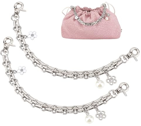 PH PandaHall Silber Taschencharms 26cm Geldbörsenkette mit Emaille-Anhänger | Metallkette mit Blumen/Herz-Anhängern Geldbörsen Charms Für Handtaschen Geldbörsen Unterarmtaschen