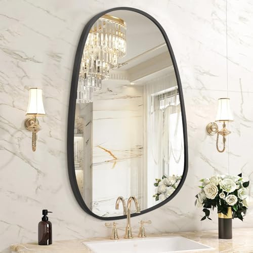 HLFMVWE Unregelmäßiger Wandspiegel, schwarze dekorative Wandspiegel 36x67 cm, asymmetrische Spiegel, Aluminiumlegierung-Rahmen für Badezimmer, Schlafzimmer, Wohnzimmer, Garderobe, Eingangsbereich