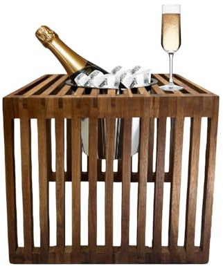 COOTAB COOLER TABLE Beistelltisch Mykonos mit Kühlfunktion & herausnehmbarem Edelstahl-Getränkekühler | Outdoor Loungetisch aus Teakholz | wetterfest für Garten, Terrasse & Balkon | 40x40x40 cm Braun