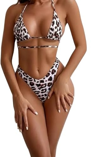 zalati Conjunto de bikini triangular para mujer traje de baño sexy de dos piezas con estampado de leopardo copas acolchadas y tirantes ajustables para vacaciones en la playa, crucero o piscina