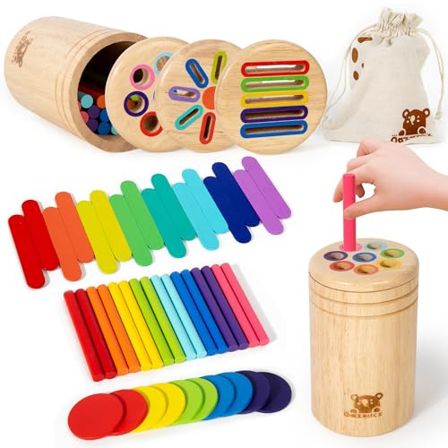 oazoxcx Wooden Sorting Toy for Toddlers 1-3 - Fine Motor Skills Toys,3 in 1Baby Coin Bank & Color Matching Game - Sensory Educational Toy for Boys Girls Travel Activities