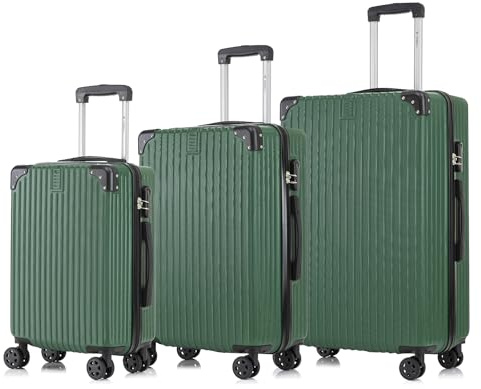 YONSLY Trolley Reisekoffer Set, Rollkoffer Handgepäck, Kofferset, Gepäckset Hartschalenreisekoffer Travel Suitcase mit 4 Rollen 360°, Zahlenschloss, Weicher Gummigriff (3er Set, M,L&XL, Dunkelgrün)