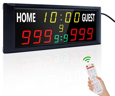 YZ 16” Large Electronic Scoreboard with Remote, Bright LED Scoreboard for Outdoor Games, Digital Scoreboard with Timer Clock, Portable Score Keeper for Football/Basketball/Cornhole/Volleyball