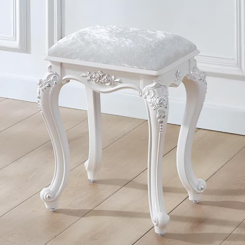 Sgabello da trucco vintage imbottito in velluto con gambe bianche chic da bagno sedia da toilette retrò panca elegante sedile per trucco per la decorazione della casa