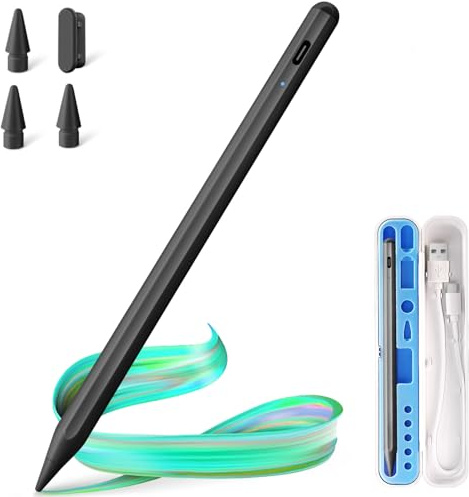 Stift für Apple iPad 2018-2025 mit Schnellladeleistung, Palm Rejection Pencil für ipad kompatibel mit i Pad 11/10/9/8/7/6, Pro M4/12.9/11/13 Gen, Air 3/4/5/M2/M3, mini 7/6/5 (Schwarz)
