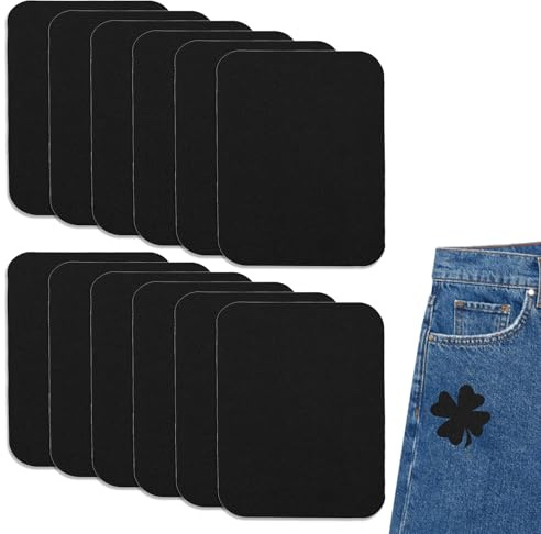 12 Stück Bügelflicken Schwarz, 7,5 x 10,5 cm Flicken zum Aufbügeln aus Baumwolle, Extra Starke Reparatur Patches für Jeans, Hosen & Ellbogen, Waschmaschinenfest Stoffflicken Kleidung Set